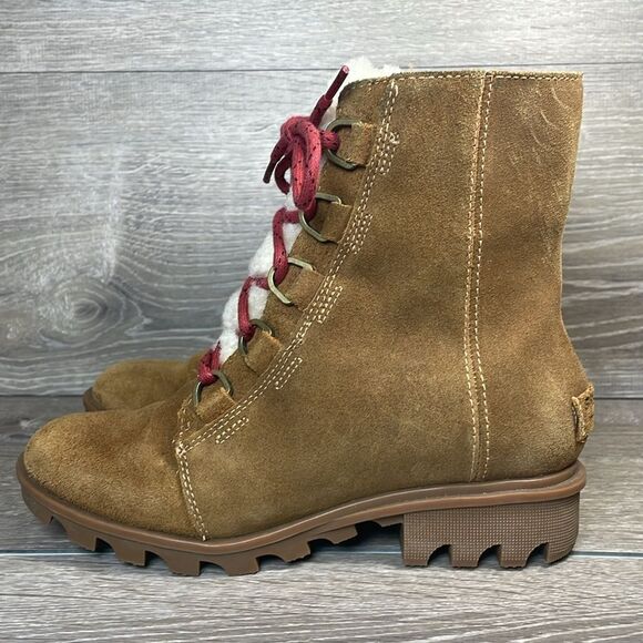 Sorel Phoenix Short Lace Waterproof Tan Suede Women’s Sz 6.5 Shearling Boots - Picture 3 of 11